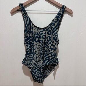 Stone Fox Swim Blue and Cream Animal Print One-Piece Swimsuit